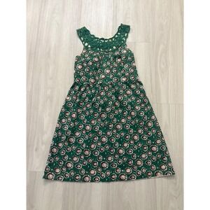 Esley Dress Women Green Floral Cotton Style Lilly Crochet Neckline Sleeveless M